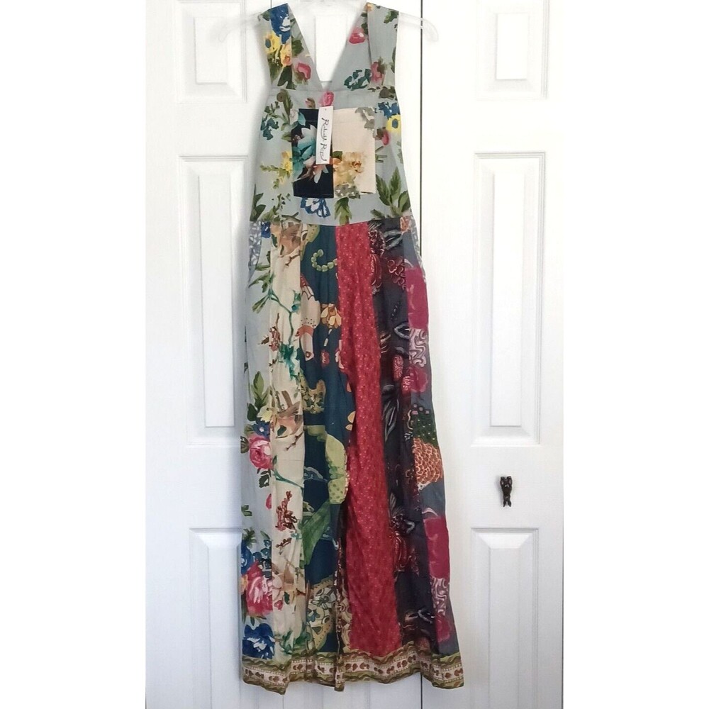 NWT Rahab's Rope Kantha Wide Leg Pants Botanical Motif Patchwork Printed Overall - Picture 4 of 15
